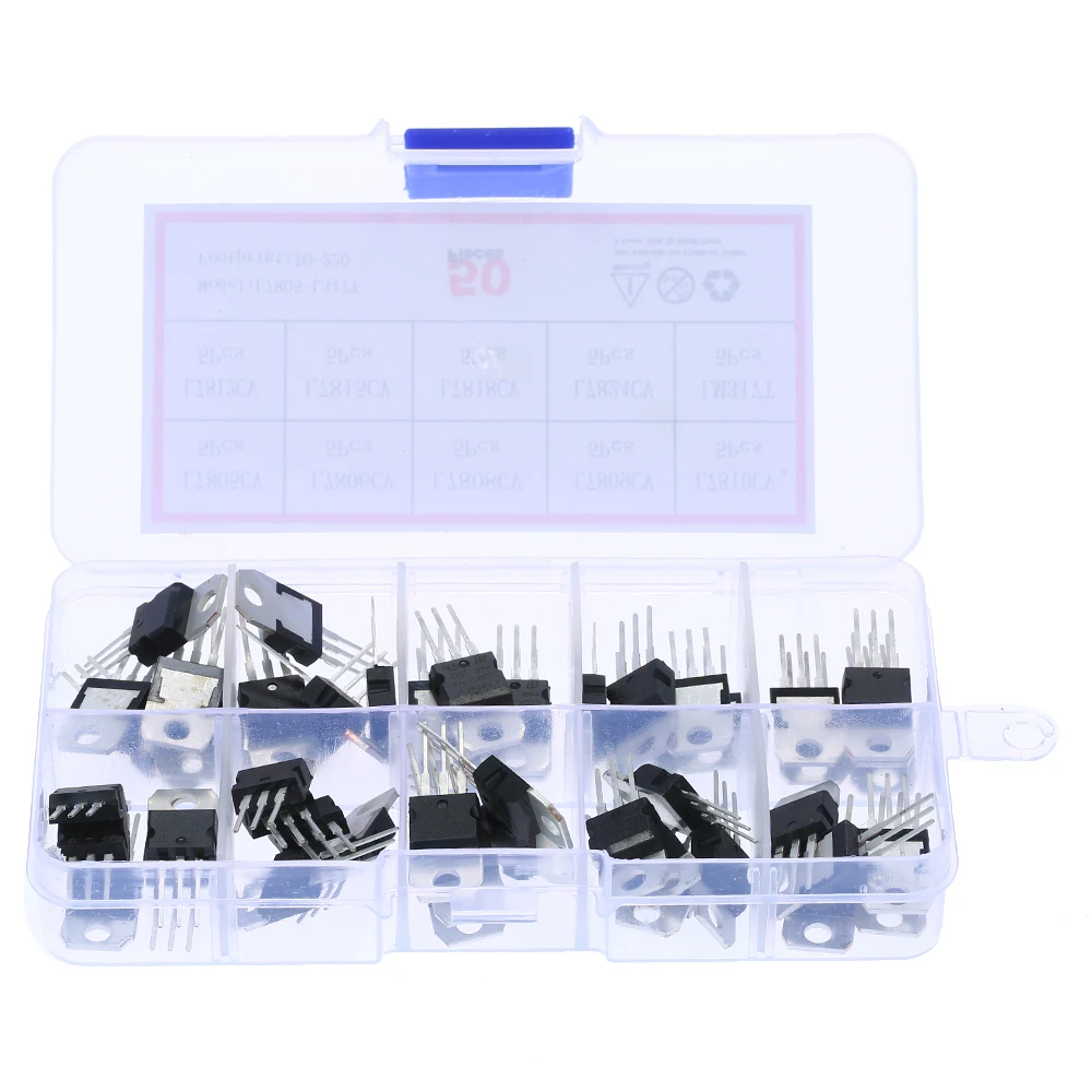 

50pcs/set 10 Types L78 Series Mosfet Transistors Assortment Kit Diode Transistor Assortment Assorted Kit with Clear Plastic Box