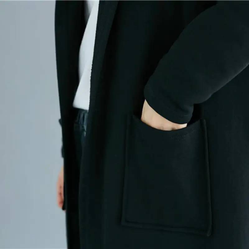 Большие размеры с капюшоном длинное пальто для женщин Мода осень более размер d пальто хлопок Женская одежда свободный черный кардиган