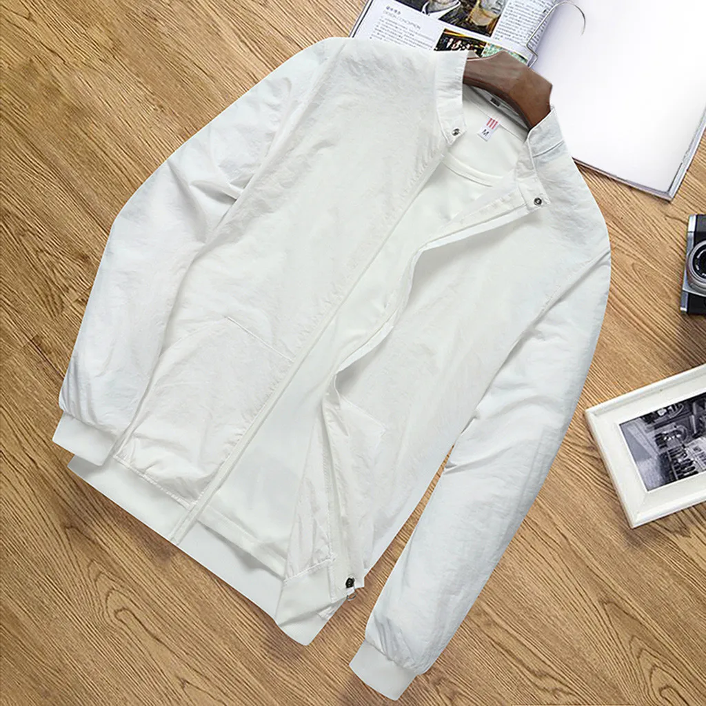 

2019 Spring Autumn Mens Casual Hoodie Jacket Fashion Men's Casual Solid Long Sleeve Jacket Stand Neck Windbreaker Coat Outwear