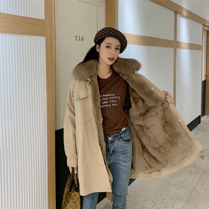 

Real Rex Rabbit Fur Liner Parkas Coat Female Vintage Fox Fur Collar Jacket Women Clothes 2020 Korean Warm Overcoat 9266