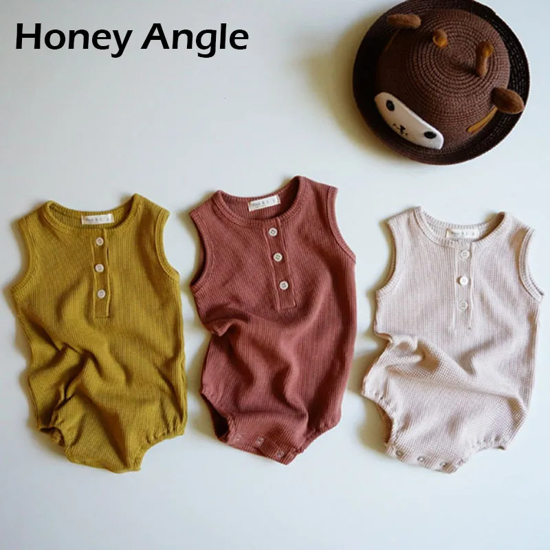 Honey Angle/летние однотонные Детские ромперы без рукавов для маленьких мальчиков и девочек 2019 Новая модная повседневная мягкая одежда для