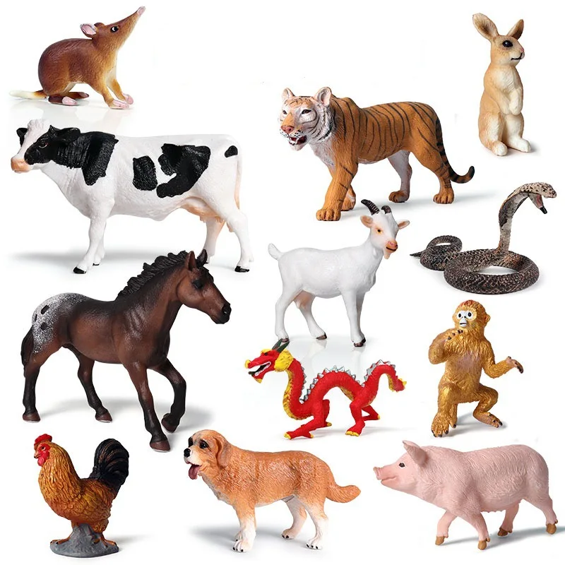 

Children's Animal model set 12 Zodiac rat cow rabbit dragon snake horse monkey chicken dog pig Collecting gifts Toy model