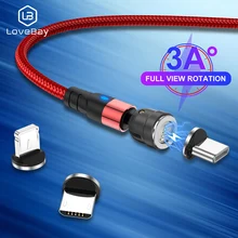 Lovebay 540 girar 3a cabo magnético do telefone móvel cabos de carregamento micro usb cabo usbc tipo c carregador para o iphone 12 carga fio