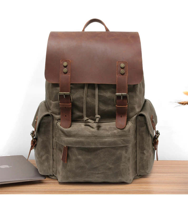 ELVASEK Large capacity Men's computer backpack retro canvas backpack canvas shoulder bag men's bag multifunction bag