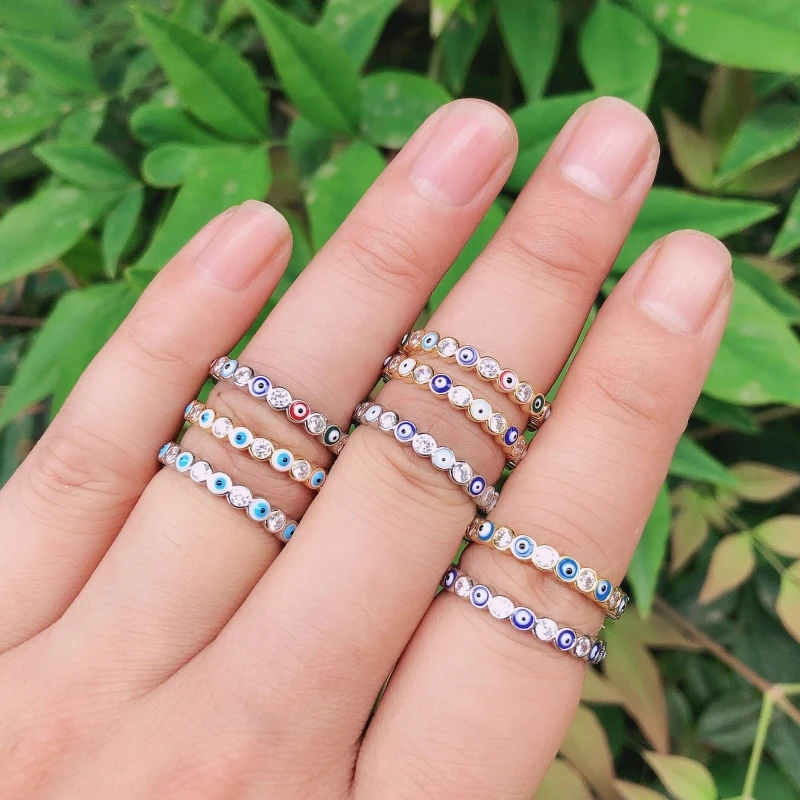 Lucky Eye Blue Turkish Evil Eye Open Ring Copper Gold Color Finger Rings Adjustable for Women Girls Men Fashion Jewelry