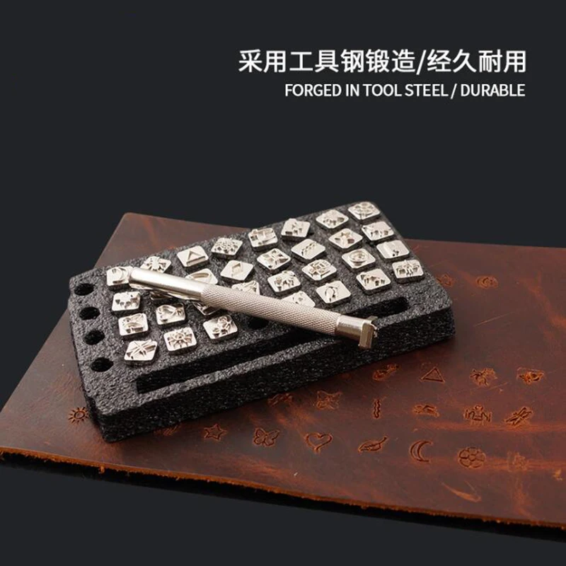 32pcs/set Leather Printing Punch Tools Handmade Carving Leathercraft Stamps Sculpture Metal Craft | Дом и сад