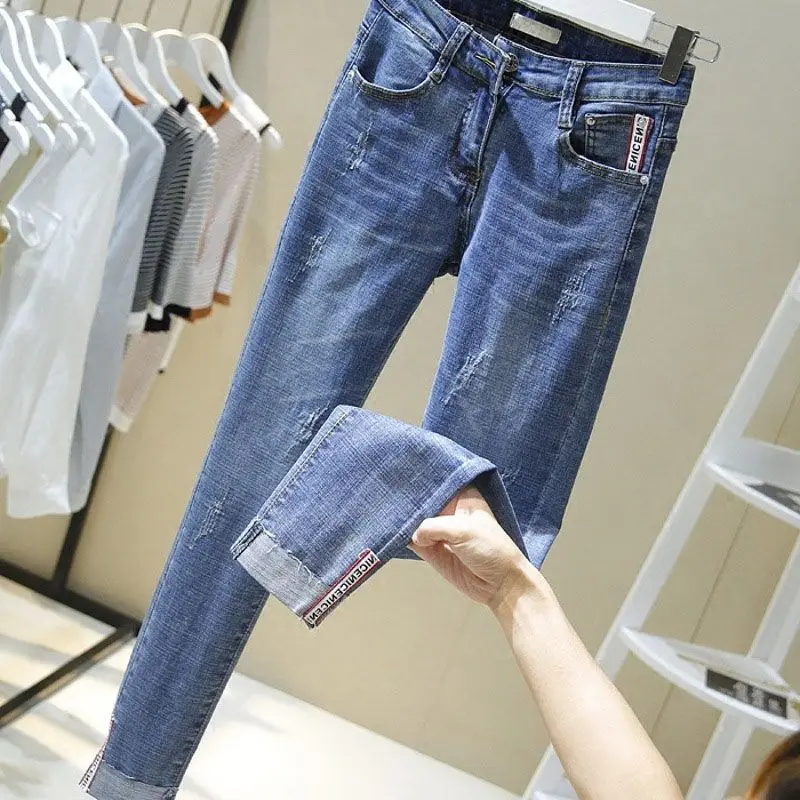 ZYFPGS женские джинсы классические из денима джинсы брюки для женщин модные эластичные толстые теплые корейские уличные стильные складные брюки