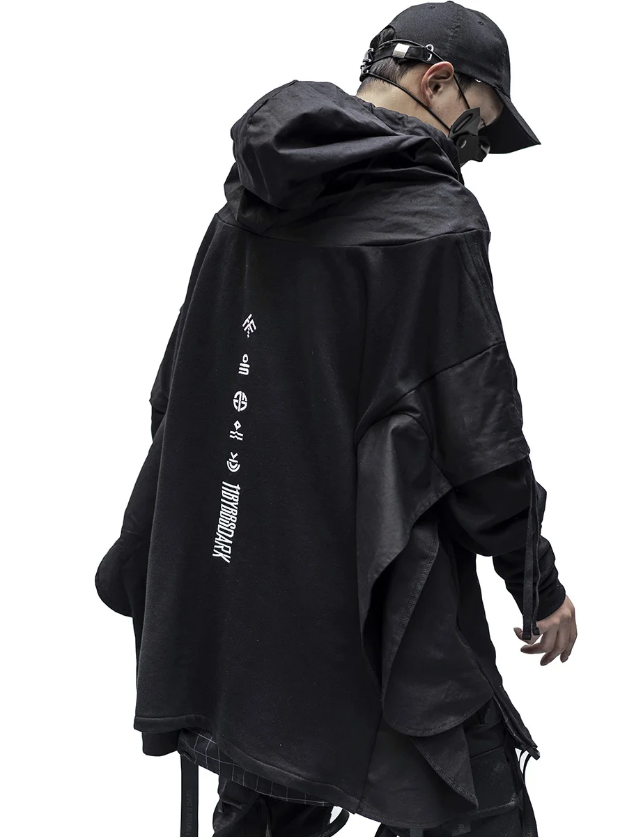 Techwear толстовка мужские черные в стиле панк готика косплэй Японская уличная