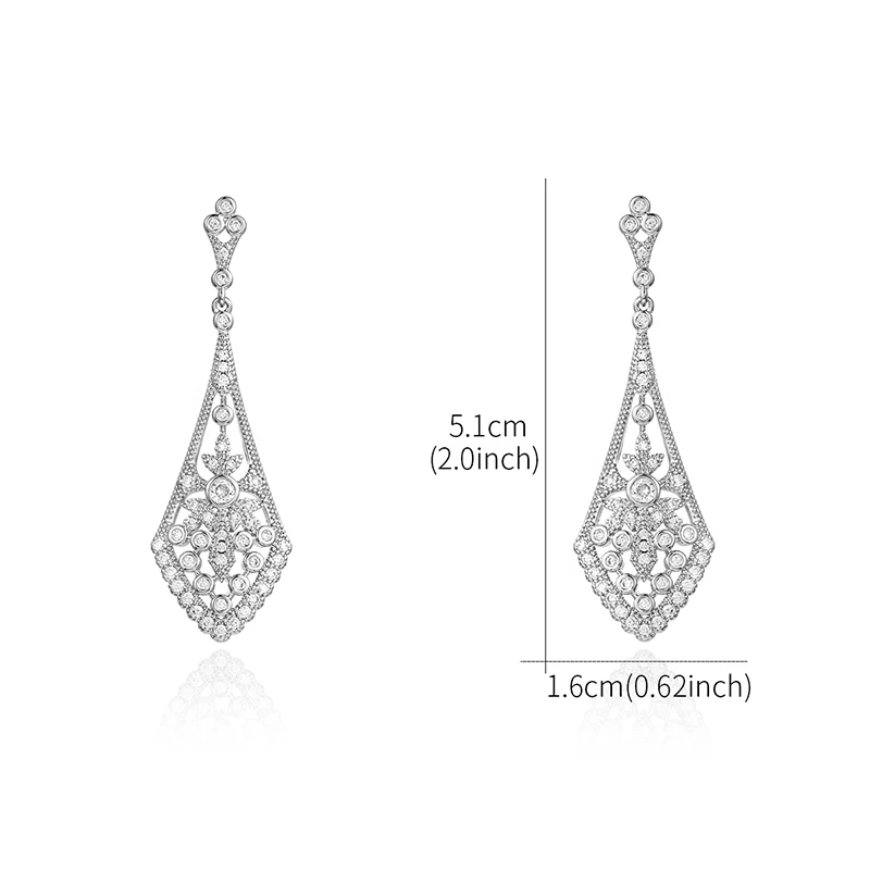 Art Deco Cubic Zirconia CZ Crystal Drop Earring For Wedding Bridal Bridesmaid Jewelry