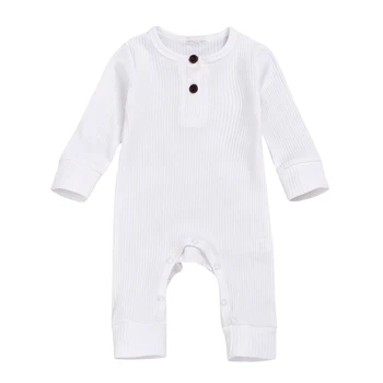 

2020 Baby Spring Autumn Clothing Newborn Infant Baby Boy Girl Cotton Romper Knitted Ribbed Jumpsuit Solid Clothes Warm Outfit#1