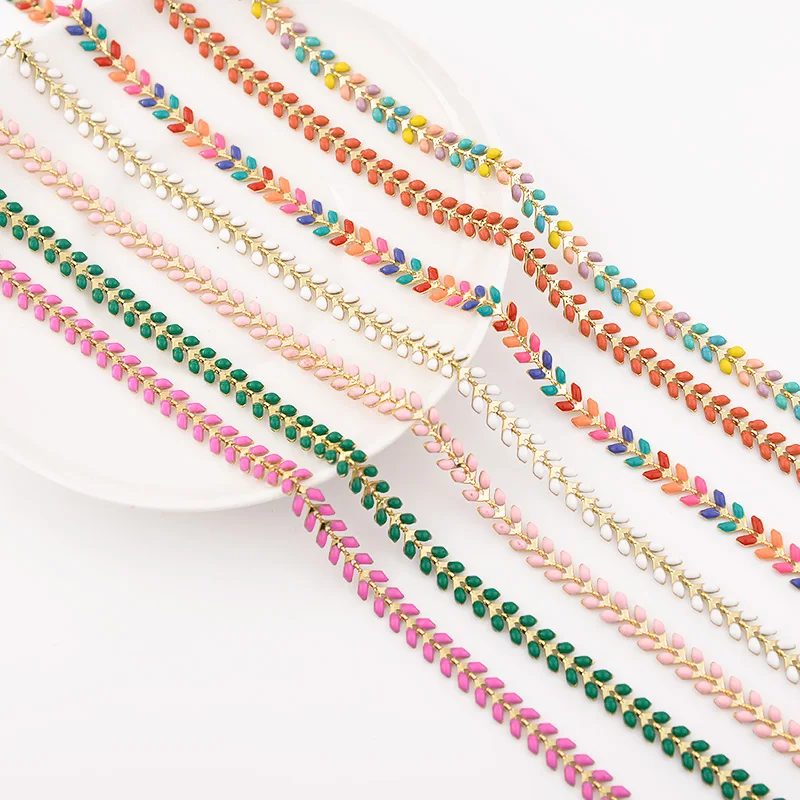 SAUVOO Oil Drop Wheat Shape Link Chains Necklace Gold Copper Chain Design Jewelry Accessories/Jewelry Findings & Components