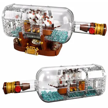

1078pcs Light Technic Idea Ship Boat In A Bottle Compatible lepining 21313 Building Blocks Bricks Toys For Children Gift