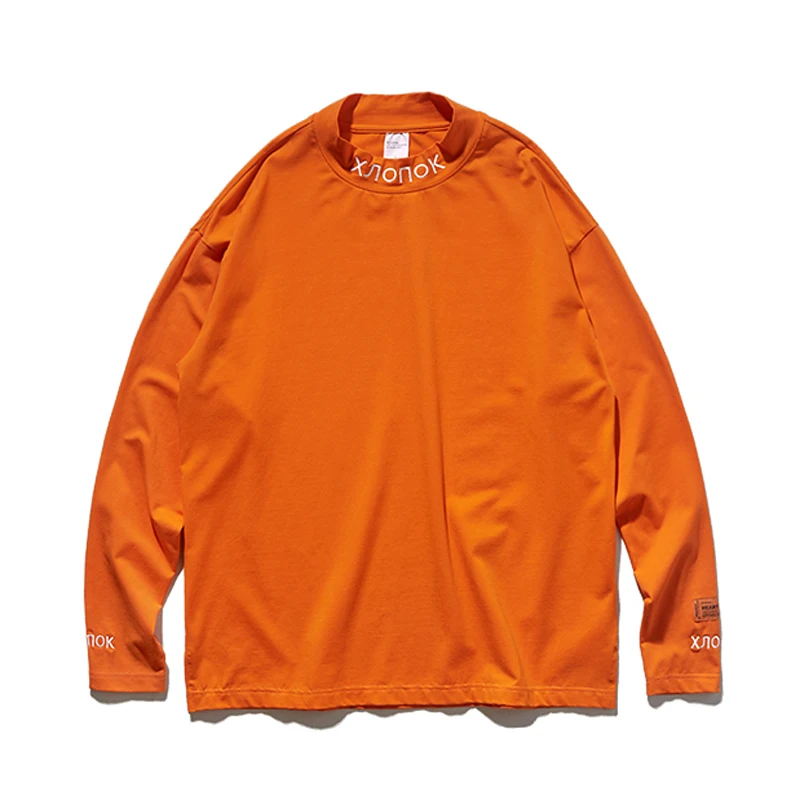 

hot Sale 2019 hiphop Turtleneck longline Long Sleeve Cotton oversize Tshirt Black and white fashion Hipster Sweatshirts Tops