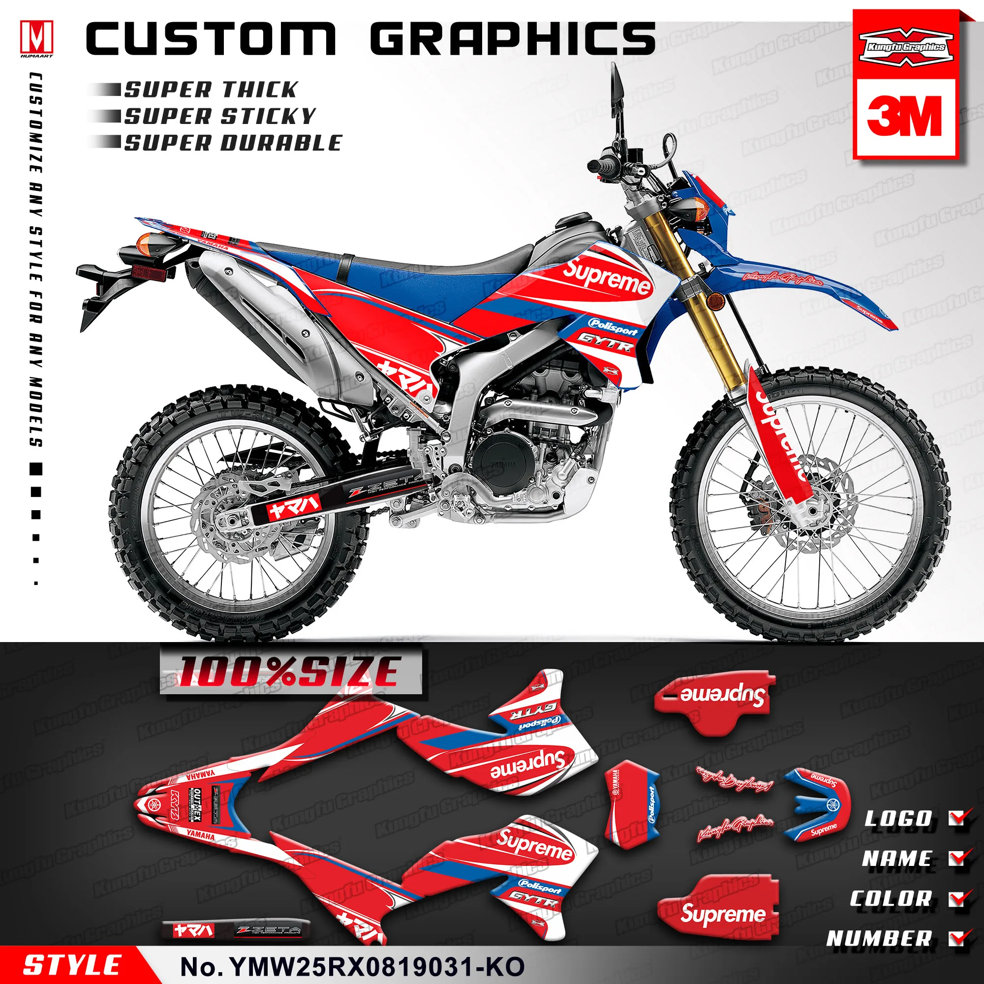 

KUNGFU GRAPHICS MX Sticker Set Vehicle Wrap for Yamaha WR 250R WR 250X WR250R WR250X 2008-2019 Red (Style no.YMW25RX0819031-KO)
