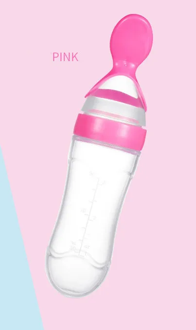 pink Для новорожденных, защитит вашего ребенка на бутылочка для кормления малыша силиконовые резиновые кормления ложка для молока бутылочка для каши Детская Бутылочка с ложкой Еда добавка - Цвет: pink