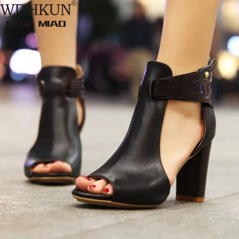 

Woman Sandals 2020 Summer Fashion Gladiator Square Heel Pumps High Heels Buckle Strap Female Solid Color Sandals Plus Size 34-43