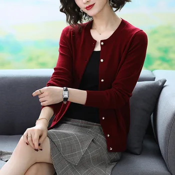 

Women's Knit Cardigan Long Sleeve Solid Color Button Cardigan Women gray