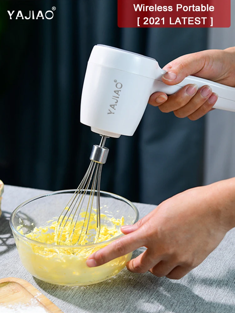 YAJIAO 2021 New Wireless Portable Electric Food Mixer Hand Blender  5 Speeds High Power Dough Blender Egg Beater Hand Mixer