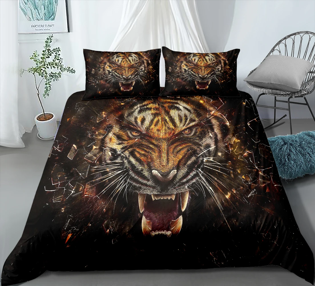 3d Colorful Tiger/Lion Bedding Set Stylish Comfortable Down Bedding Set Children Bedding Set Animal Printed Home Textile Set double duvet covers