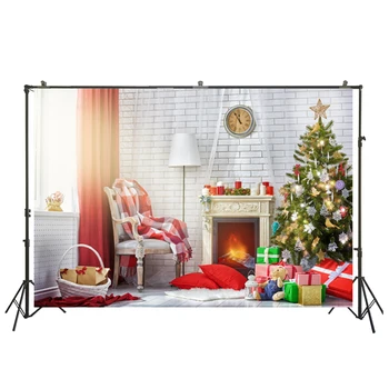 

Christmas Tree Fireplace Carpet Brick Wall Indoor Photography Backgrounds Customized Backdrops For Photo Studio D-9664