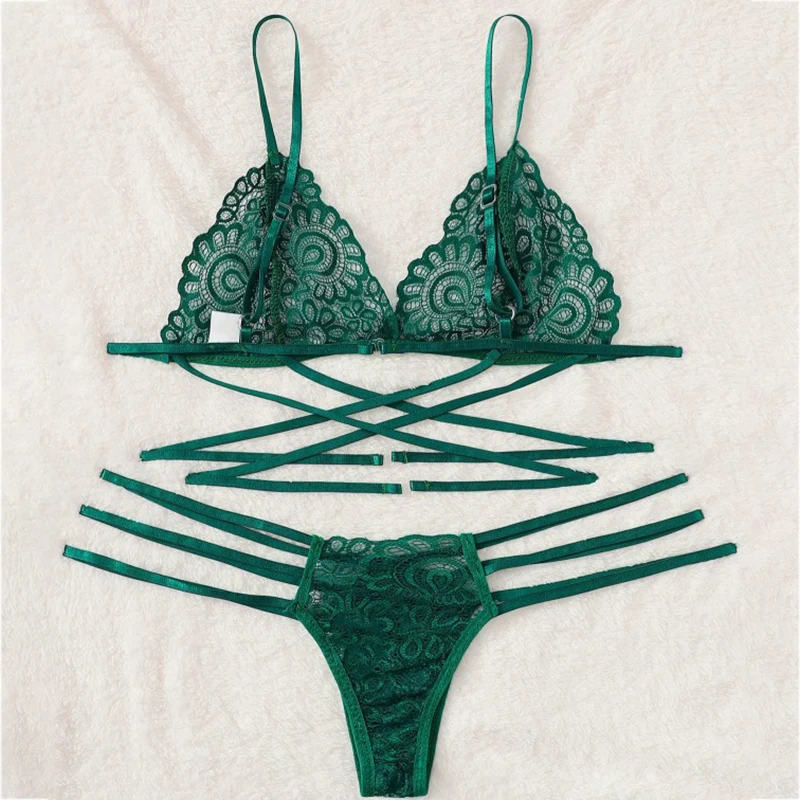 Women Lingerie Bra Set Lace Sling Bra Thong Set Bandage Underwear Sleepwear women lingerie