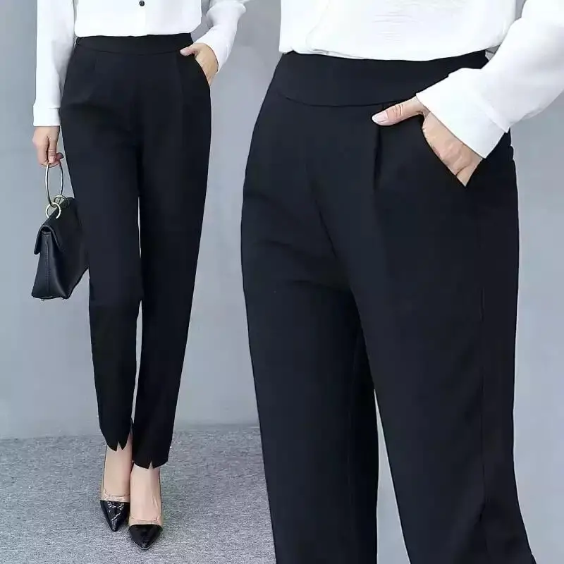 Осень весна офисный женский костюм брюки Модные женские повседневные брюки с высокой талией Прямые брюки женские брюки