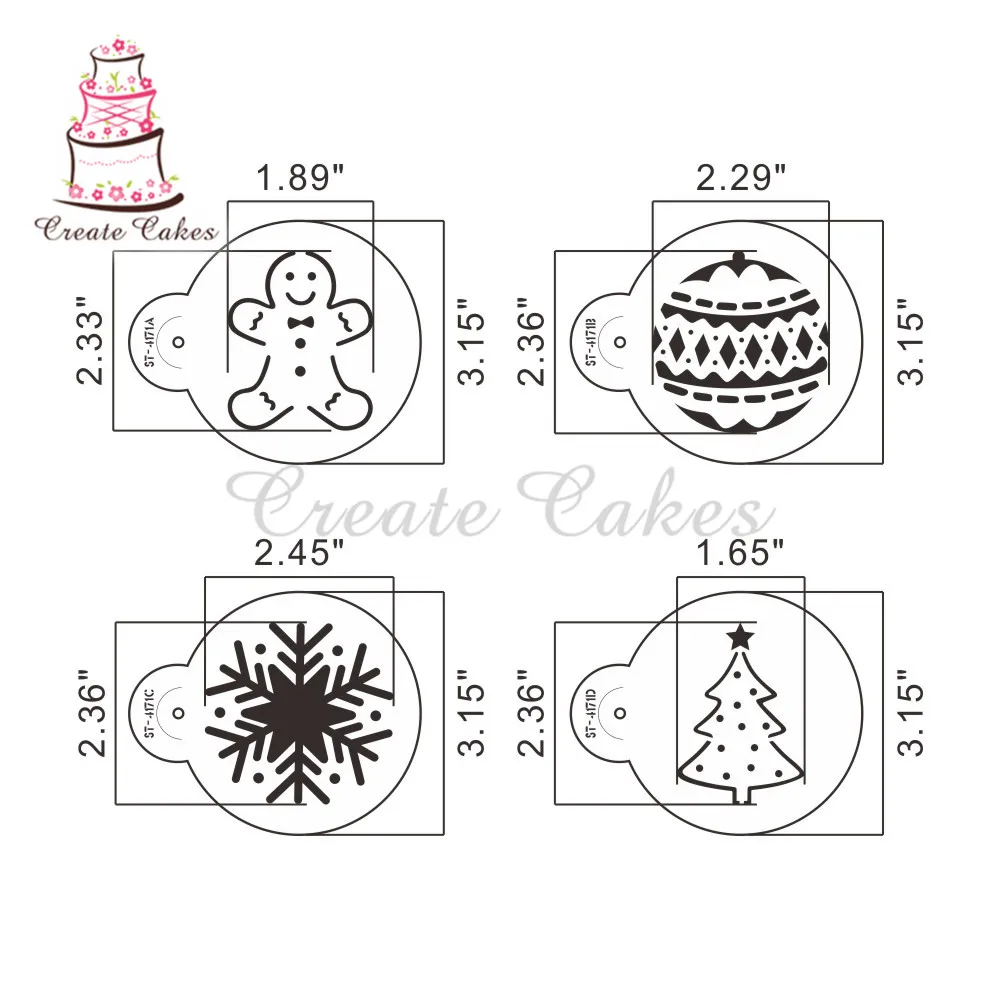 4pcs/set Christmas Tree Stencils Template for Cookie Christmas Stencil Mold Cupcake Stencil Set Cake Decorating Tool