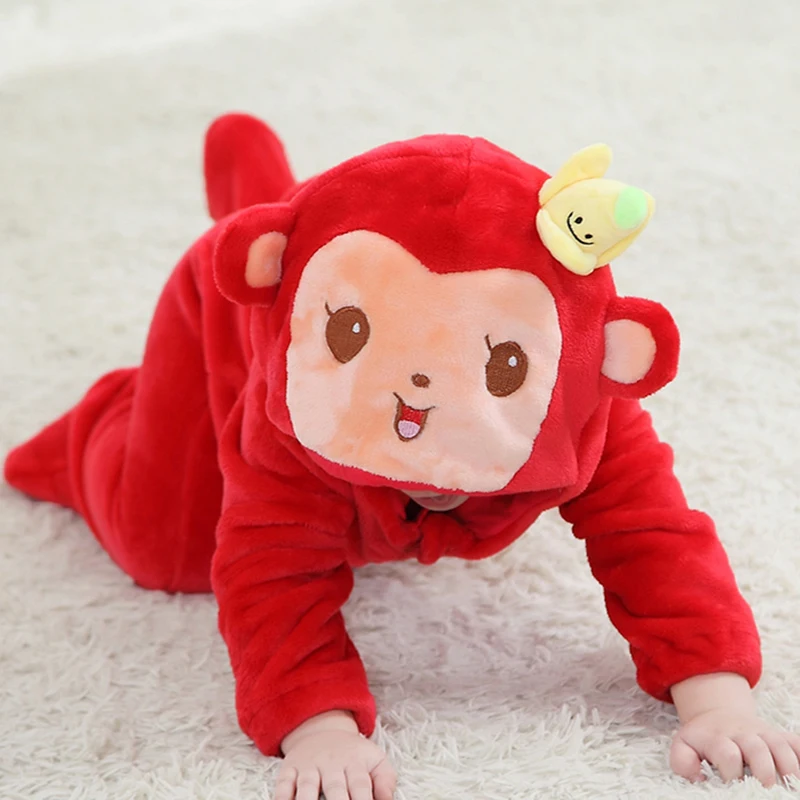 Зимние комбинезоны для маленьких девочек и мальчиков 6, 12, 18 месяцев; Пижама с рисунком; bebe; костюмы с животными; Infantial; комбинезон; одежда для сна для малышей - Цвет: red 03
