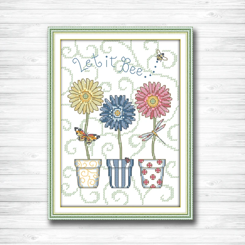 

Three basin flower paintings 14CT 11CT counted cross stitch kits embroidery set Needlework Set chinese cross stitch Home decor