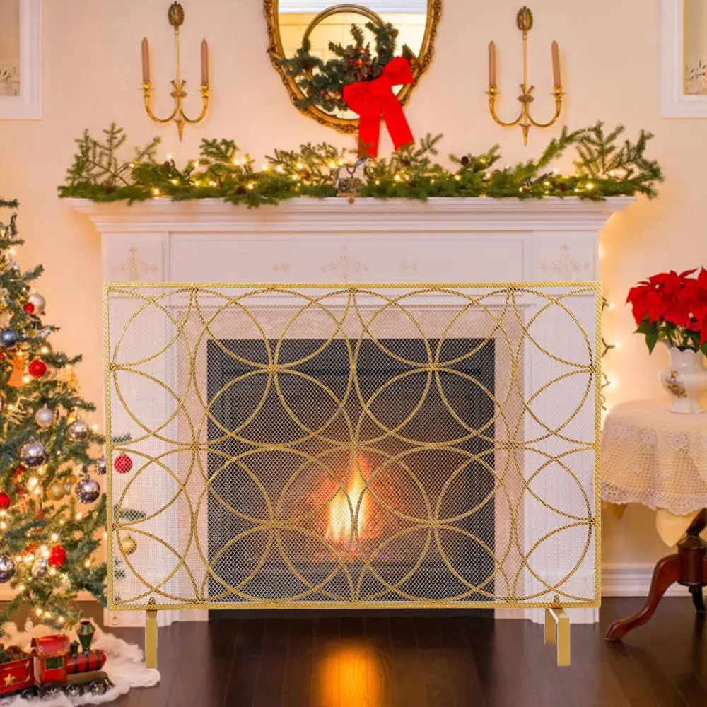 Concise Golden Fireplace Screen Fire Place Fence Spark Guard Devices Household Supplies Home Decoration | Дом и сад