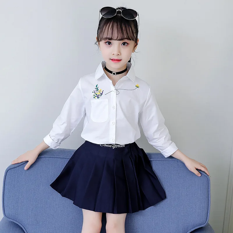 Осенние школьные рубашки для школьниц одежда принцессы детская белая блузка с