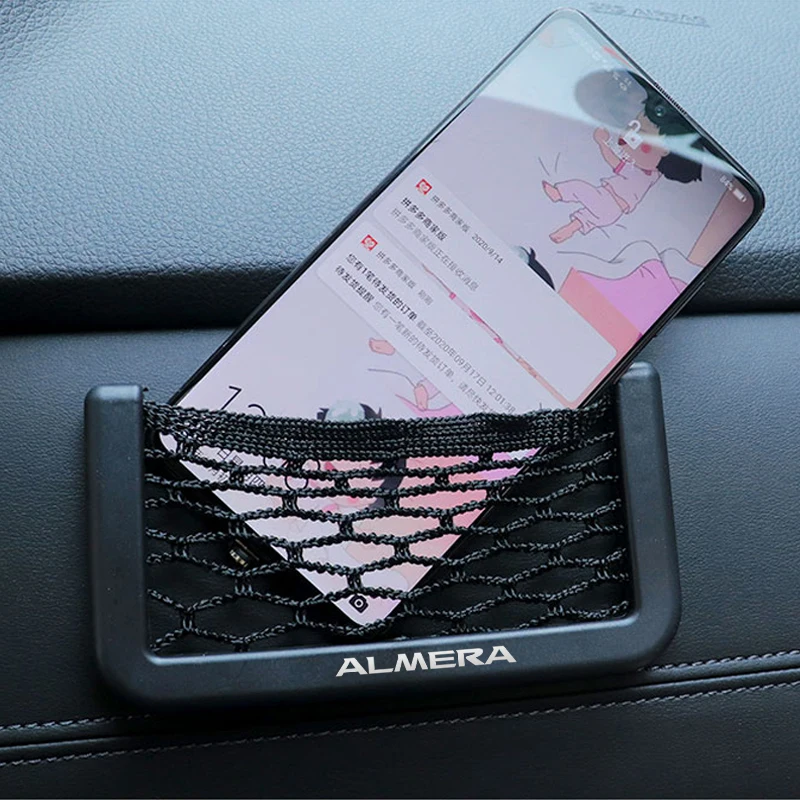 1pcs Car Seat Side Back Storage Net Bag Phone Holder Pocket Organizer for Nissan Almera G15 N16 Car-Styling Accessories