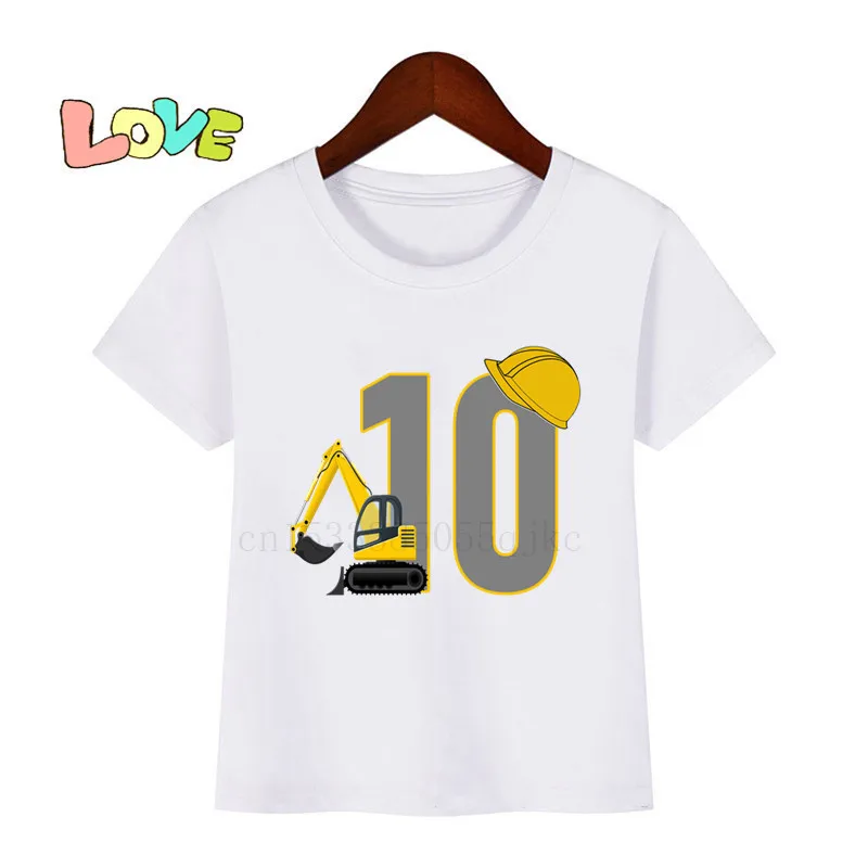 Baby Kids Cartoon Excavator Birthday Number Name Print T Shirt Children Birthday T-shirts Boy&Girl Funny Gift Tshirt Present