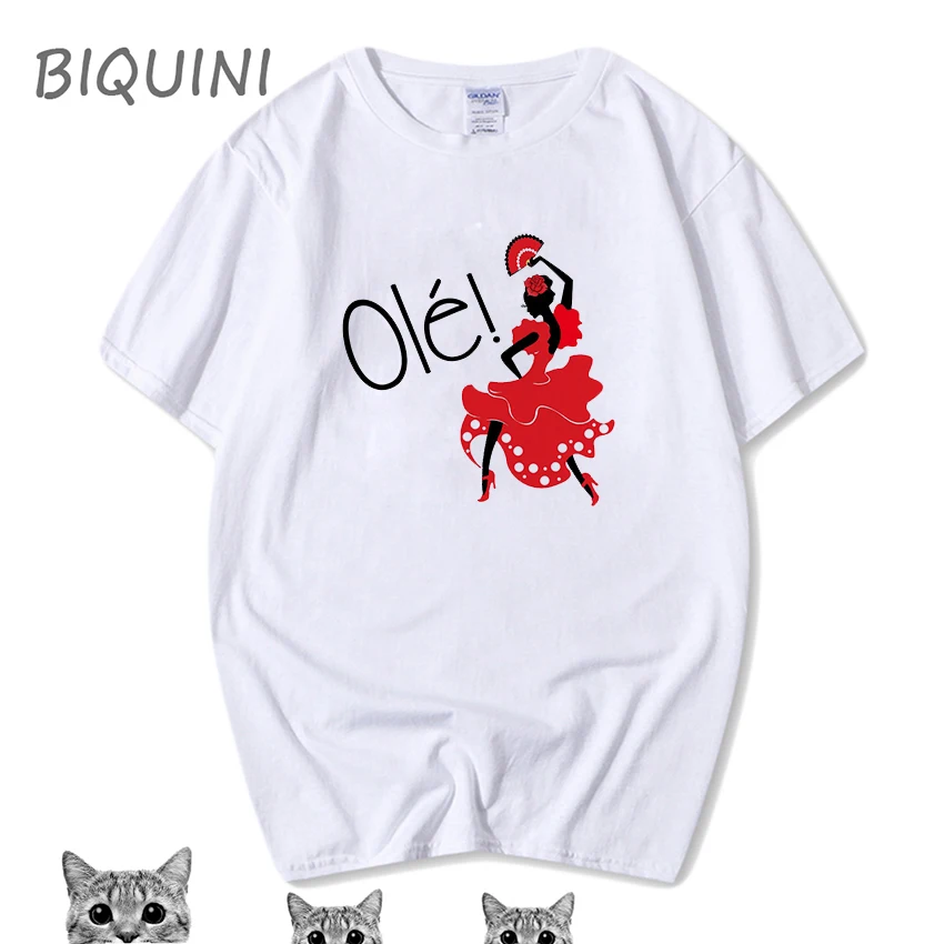 Flamenco Ole Spanish Dancer Classic T-Shirt 100% Cotton Harajuku Summer T-shirts Funny T Shirt | Женская одежда