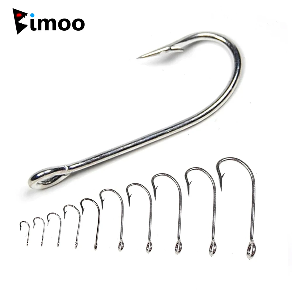 Bimoo 20pcs High Carbon Steel Sea Kirby Ringed Hook Silver Color Saltwater  Fishing Hooks Barbed1 2 6 8 10 12 14 16 18 20