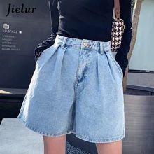 Jielur 2022 Summer Short Jeans Women Solid Color New Femme Korean Chic Feminino S-5XL Trousers High Waist Jeans Denim Shorts