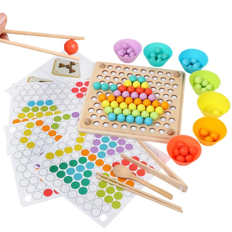 

Kid's Wood Montessori Toys Multi-function Bead Puzzle Clip Beads Game Hands Brain Training Educational Toys Puzzle Board Gifts