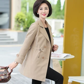 

Middle Old Women's Windbreaker Female Outerwear Long Trench Coat Women Spring Autumn Korean Casual Windbreakers Abrigo Mujer