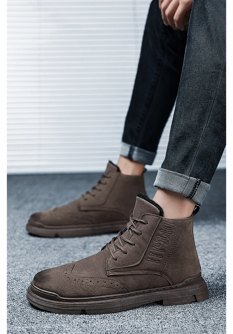 Новые осенние мужские ботинки; высококачественные Замшевые мужские зимние ботинки; модная мужская теплая зимняя обувь с высоким берцем; рабочие ботинки