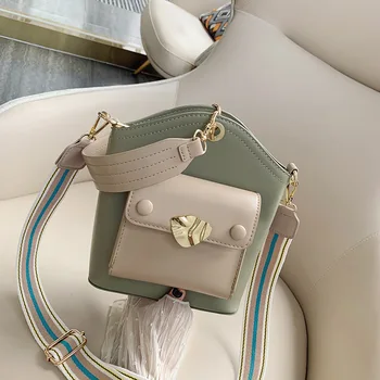 

Chic Women Single Hit Color Shoulder Crossbody Bag All-match Bucket Bag New Design Female Messenger Bag Fashion Handbag