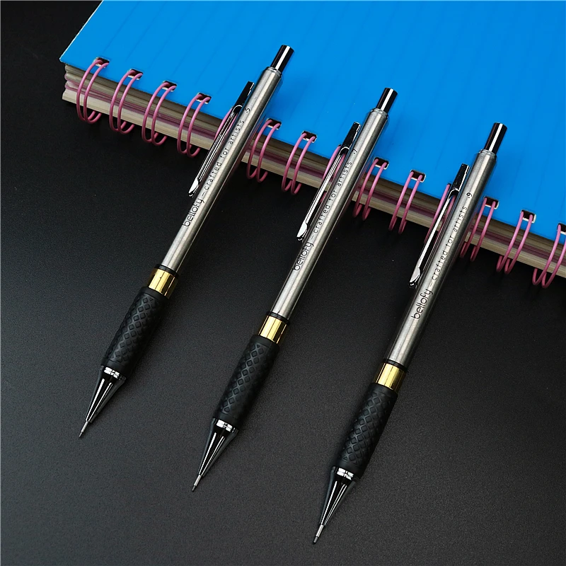 Matita Meccanica In Metallo Antiscivolo In Gomma Portapenne In Acciaio Inossidabile 0.5Mm 0.7Mm 0.9Mm 2B Matita Nera
