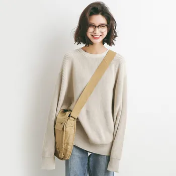 

Basic Pullover Sweater Women Crew Neck Cotton Oversize Sweaters Jumper Solid