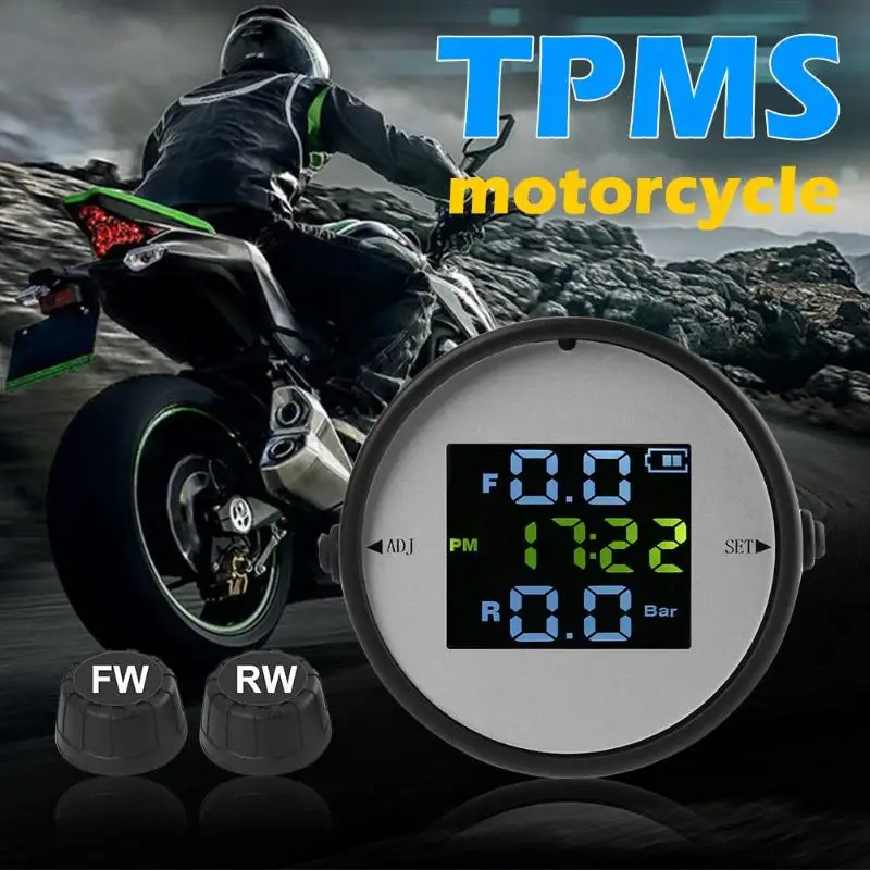 Горячая, мониторинг давления в шинах, сплошной цвет, для мотоцикла, TPMS, отображение времени, высота, монитор давления в шинах, w/внешние датчики