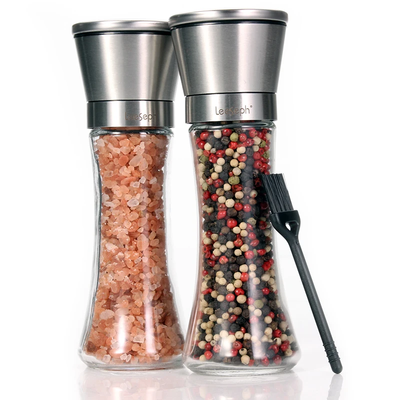 Kitchen Salt Pepper Grinder Set of 2 Stainless Steel Glass Adjustable Coarseness Kitchen Salt Pepper Grinder Set of 2 Stainless Steel Glass Adjustable Coarseness