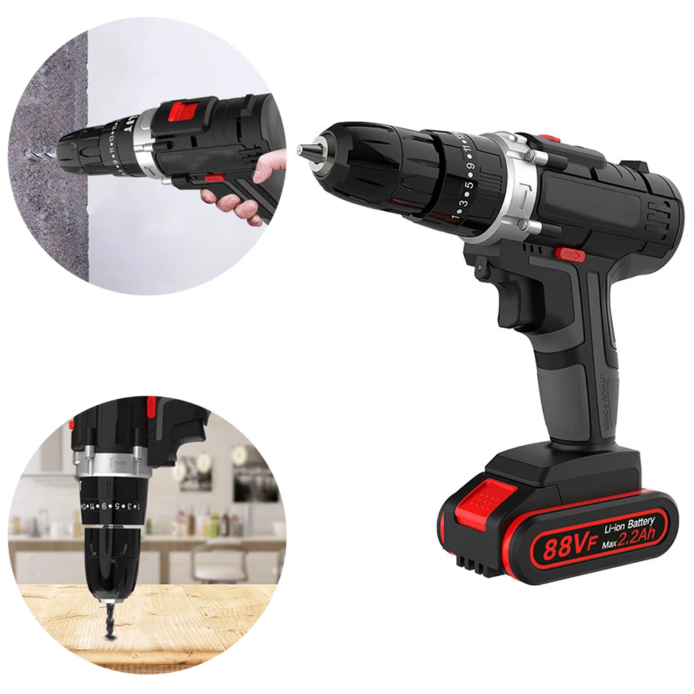 88VF литий-ионная аккумуляторная дрель EU Plug power Drill набор с 3/8 дюймовым бесключевым патроном с переменной скоростью 16 бит 22 отвертки инструмент