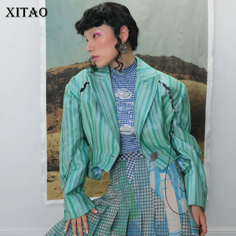 XITAO плиссированные с рюшами Блейзер на шнурке Женская корейская мода осеннее винтажное повседневное Элегантное повседневное пальто ZYQ2011