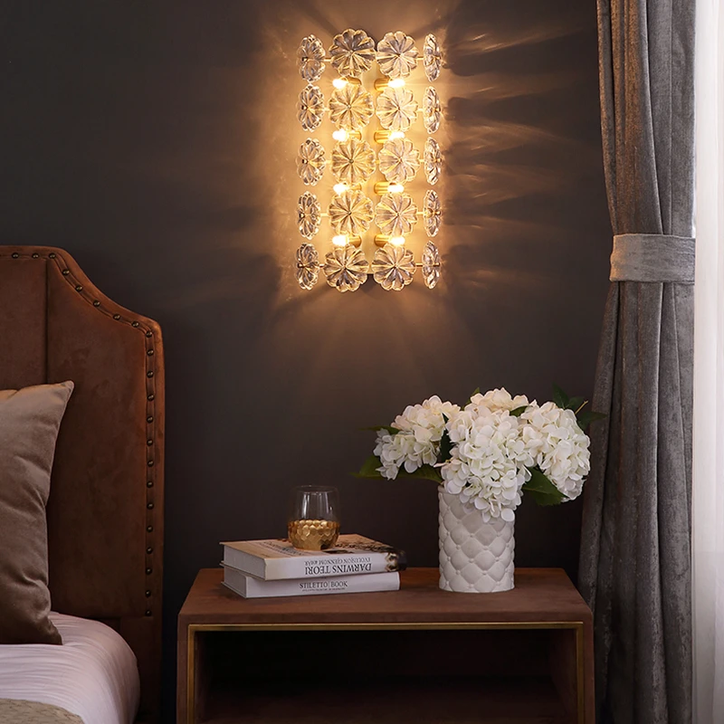 Modern Artistic Copper Flowers Wall Lamp Flower Creative Wall Light Villa Hotel Bedroom Bedside 8PCS G9 LED Bulb Sconce Light