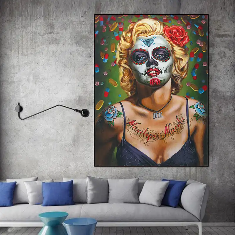 Oucag Marilyn Monroe Canvas Painting Modern Harlequin Style Wall Pictures Artwork Gift Decoration For Living Room Poster Painting Calligraphy Aliexpress