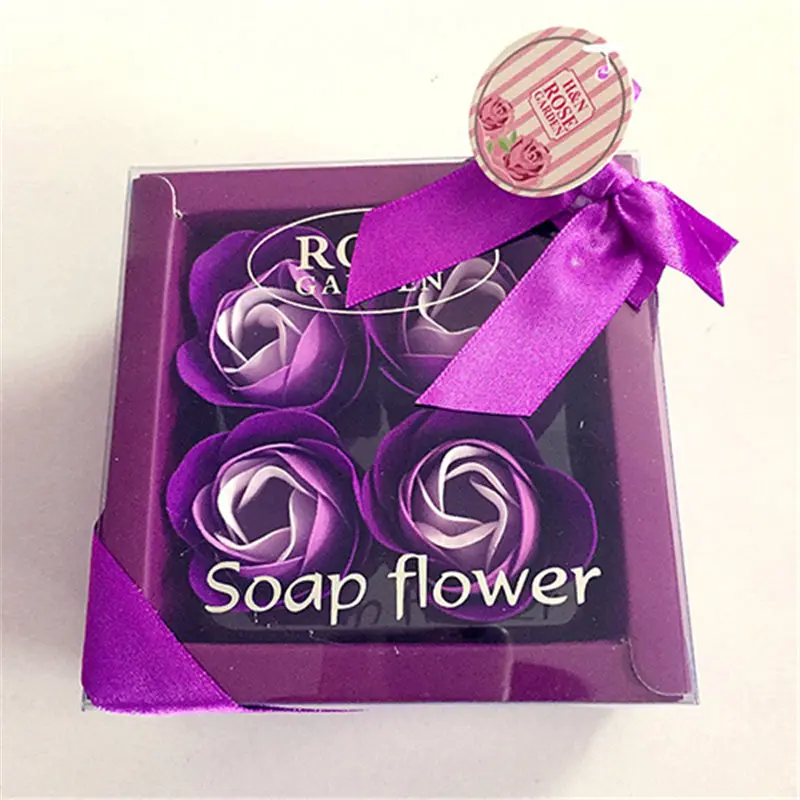 Meldel 4 шт. ароматизированное мыло цветок розы в коробке Розовое Мыло цветочное свадебное украшение день Святого Валентина подарок для девочки мыло цветок в подарочной коробке - Цвет: Purple