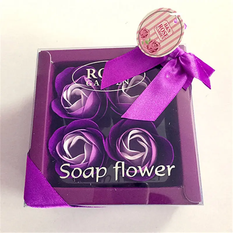 Purple Meldel 4 шт. ароматизированное мыло цветок розы в коробке Розовое Мыло цветочное свадебное украшение день Святого Валентина подарок для девочки мыло цветок в подарочной коробке - Цвет: Purple